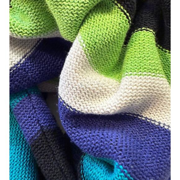 Chaps Ralph Lauren Preppy Striped Sweater Sz L Womens Cotton Blend Blues Raglan - Picture 3 of 7